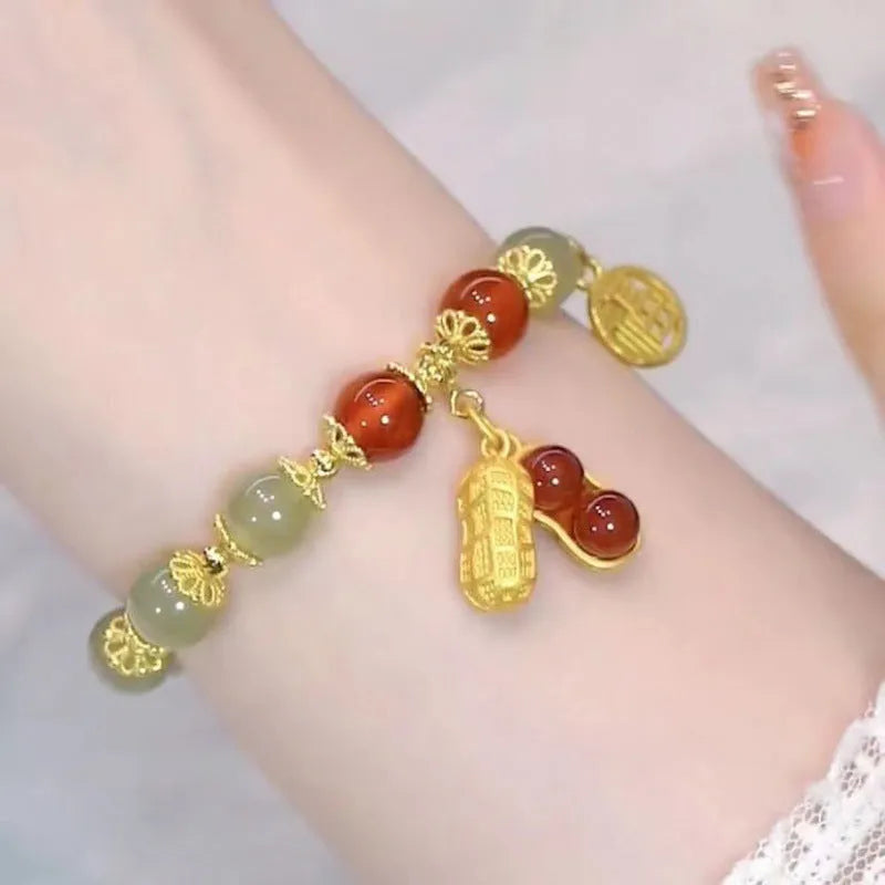 Chinese style glass bracelet with bamboo joint design elements in multiple colour options