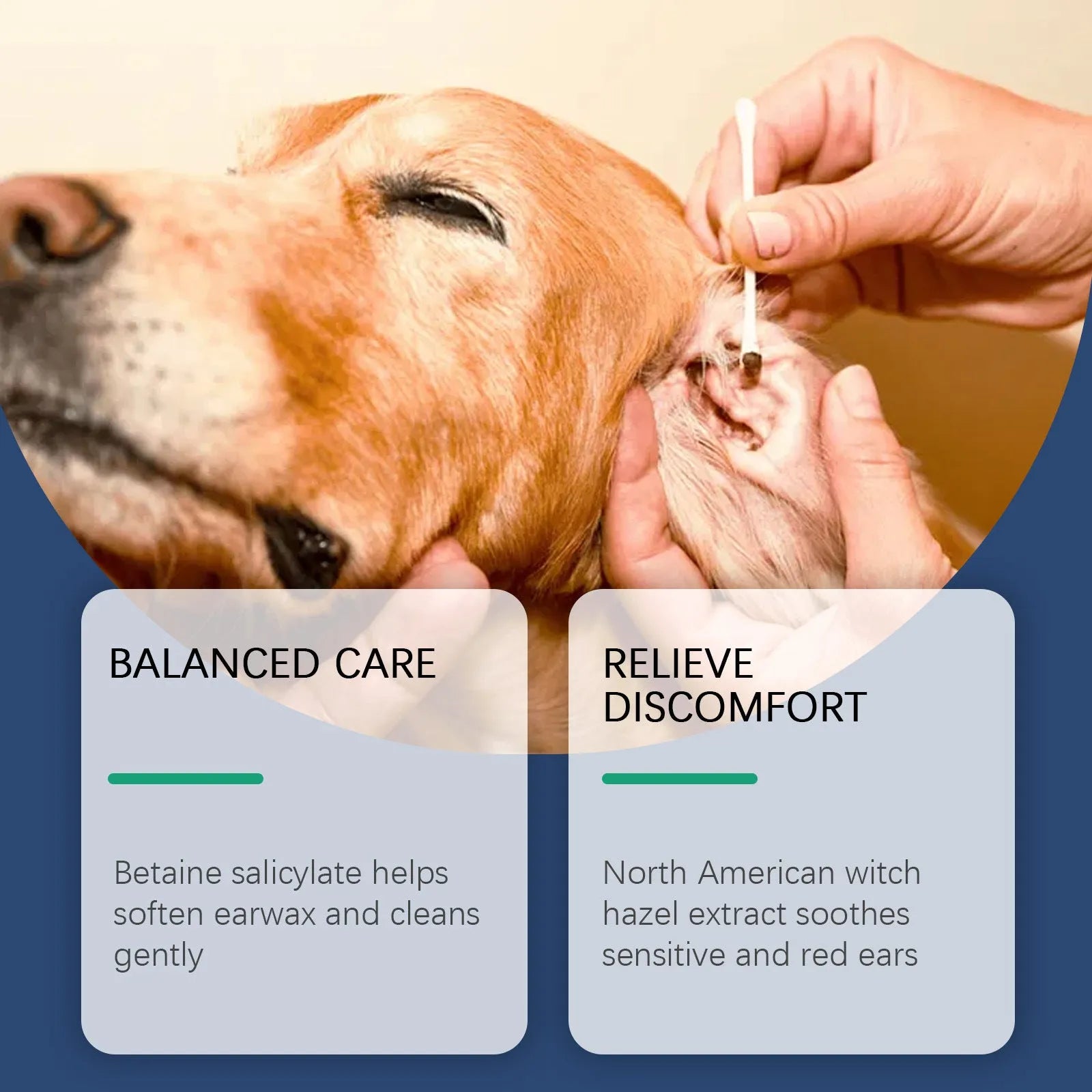 A 100ml bottle of gentle ear cleaner for dogs and cats, used to remove earwax.
