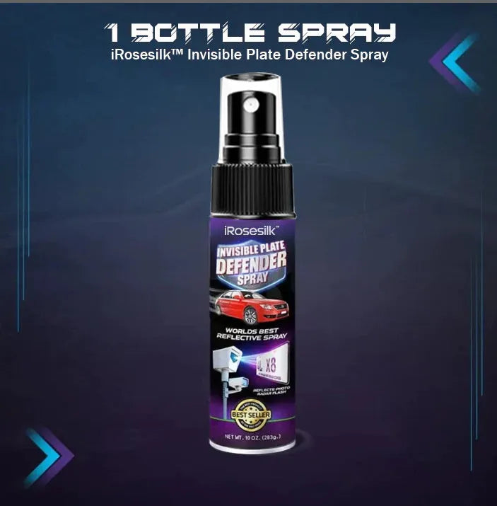 Invisible license plate spray clear coat 30ml PET bottle with label and spray nozzle on a white background