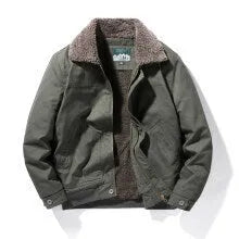 Men's hooded cotton jacket in solid colour, loose fit, waterproof, available in khaki, army green and dark blue