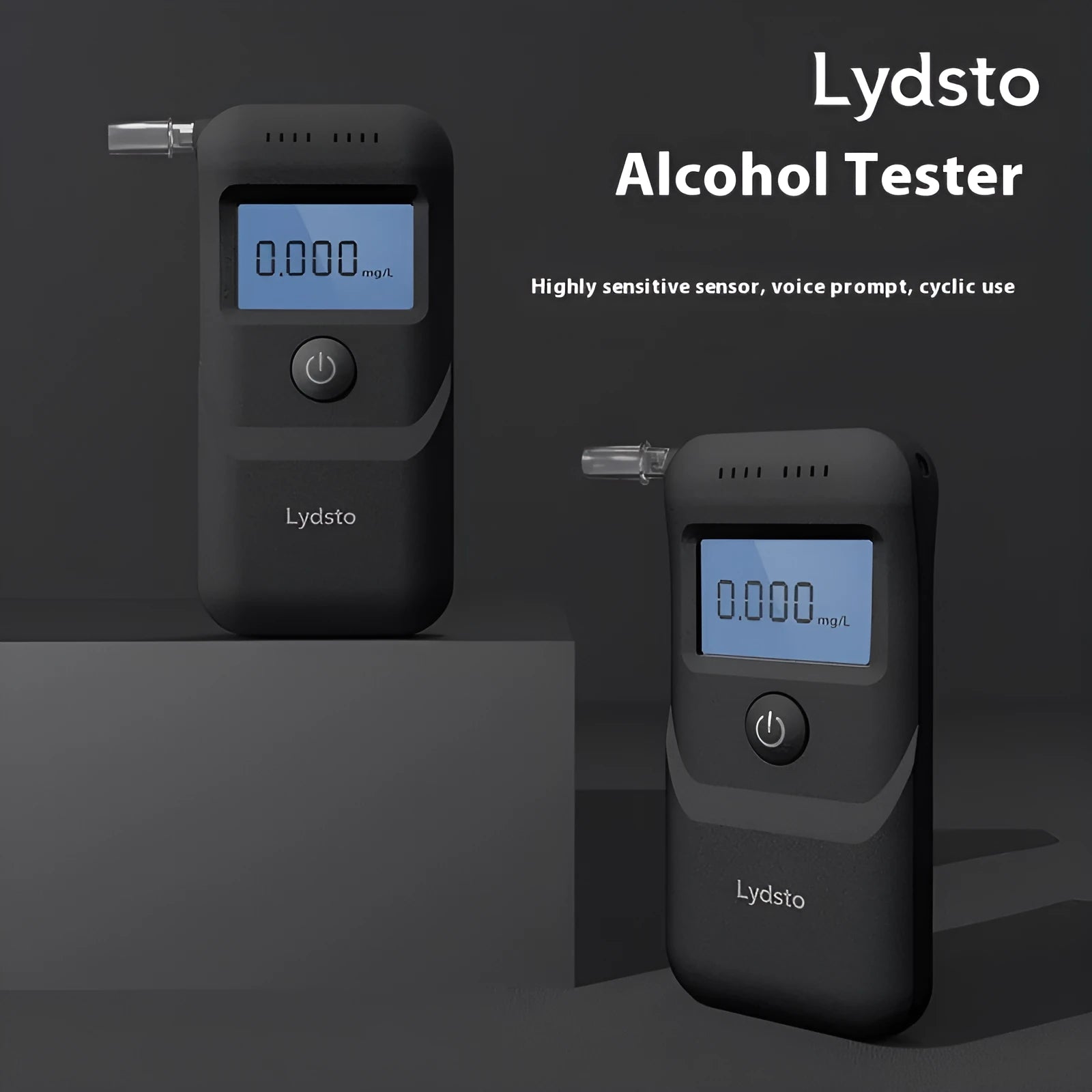 Black household alcohol tester with digital display for breath alcohol measurement and drunk driving checks