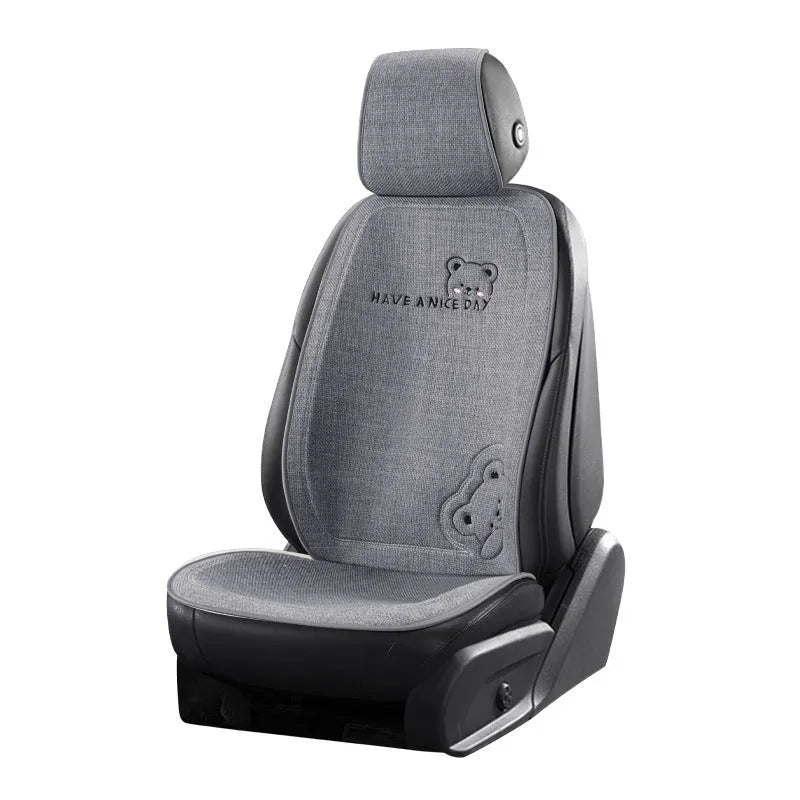 Car seat cushion set showing lumbar support and headrest pillow in linen fabric