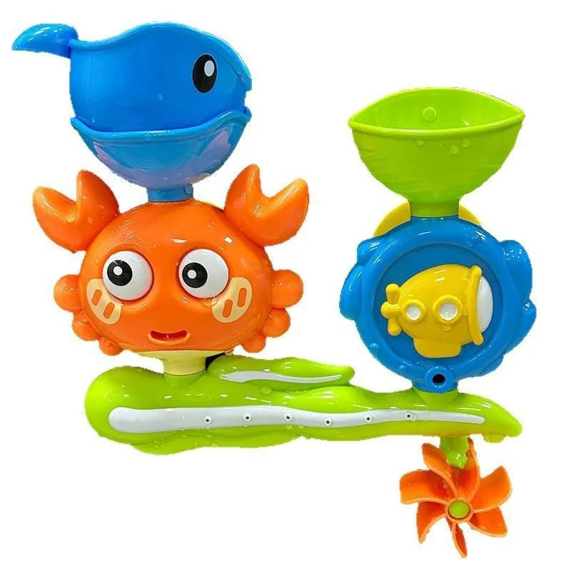 Children crab turntable water toy in yellow and red plastic for bath shower play