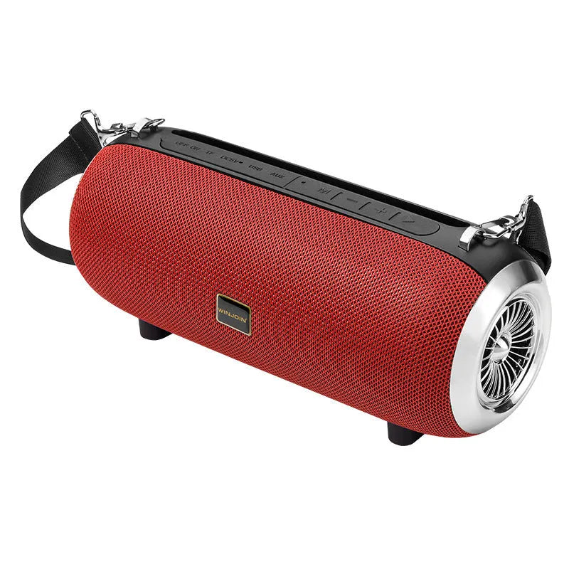 Square fabric and plastic portable Bluetooth speaker with retractable FM antenna and shoulder strap