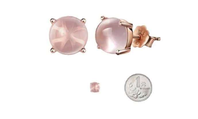 Women's rose gold synthetic ross quartz stud earrings with drop shape Korean style design
