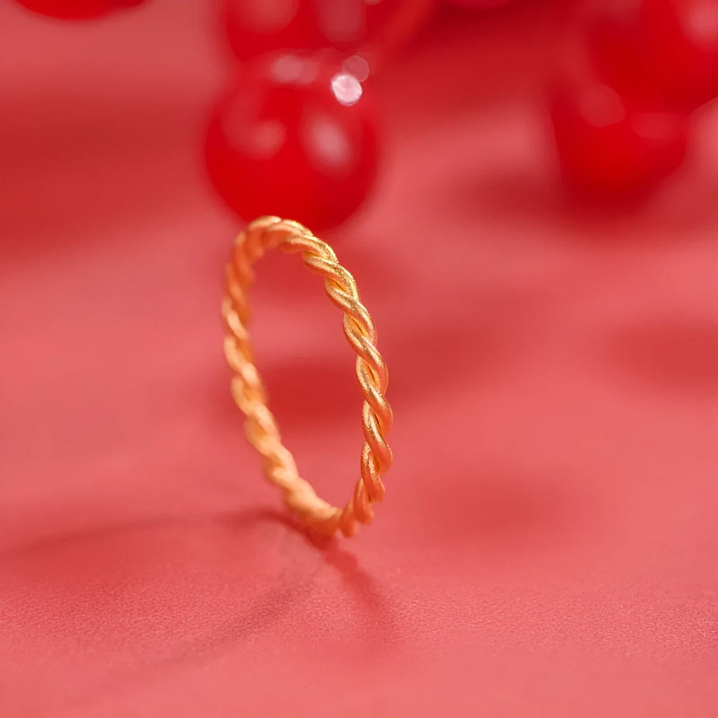 Women's brass gold plated ring showing simple bracelet and twist design options in glossy and matte finishes