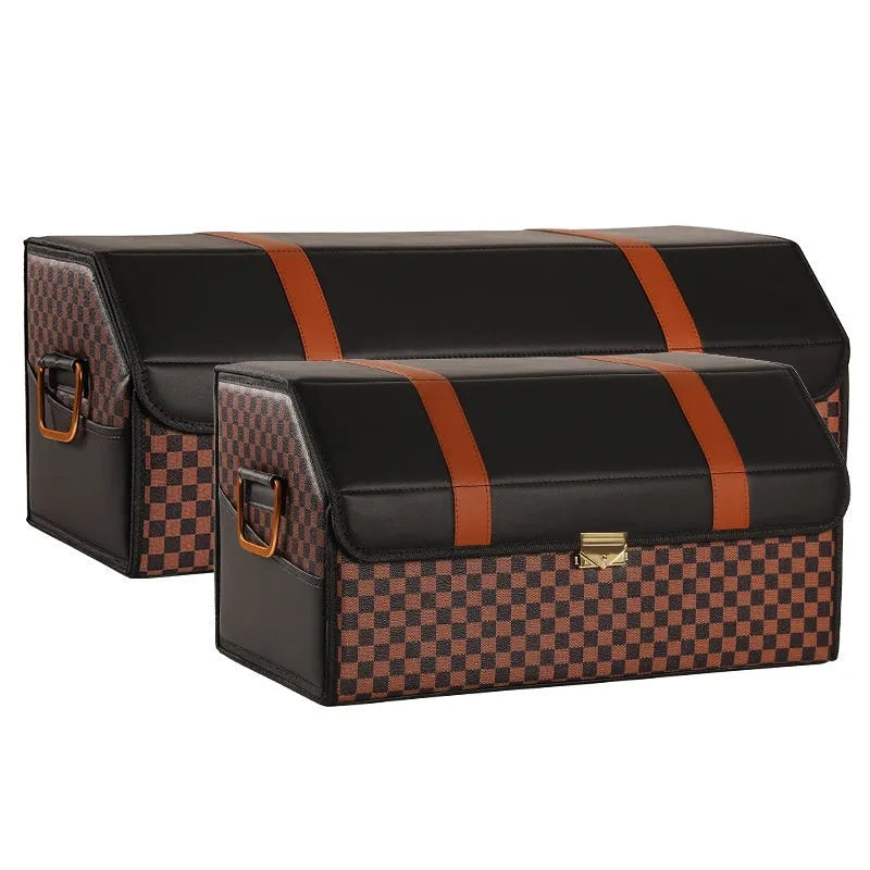 Foldable leather car storage box with waterproof finish, Extra Large option, shown in black colour