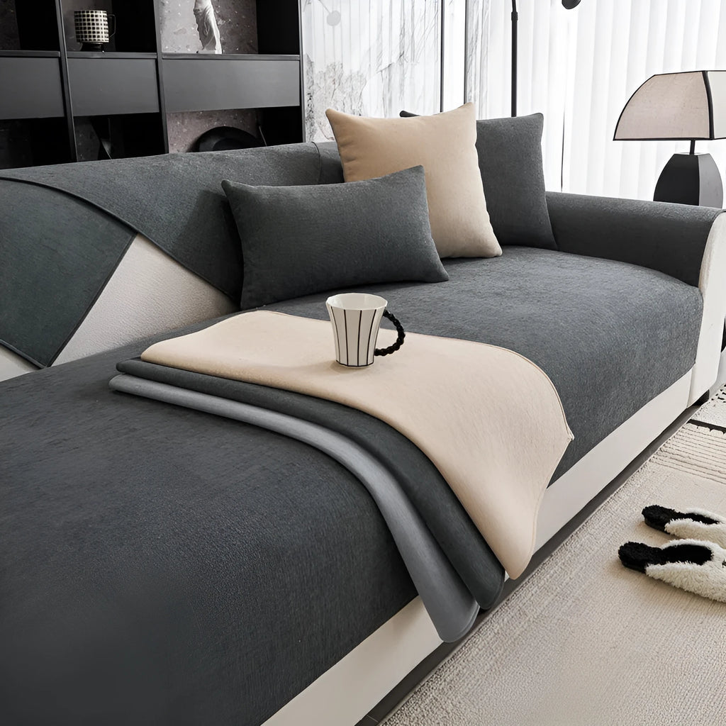 Waterproof chenille sofa cushion cover in dark gray, gray, coffee or yellow, sizes 70x70cm to 110x240cm