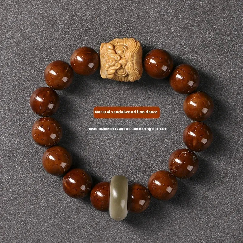 Hand-woven Buddhist prayer bracelet with 13mm round beads in ivory nut, bodhi, or sandalwood lion style