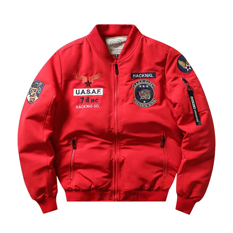 Men's slim-fit stand collar Harley Davidson retro style cotton-padded motorcycle coat with embroidery
