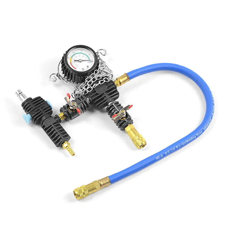28-piece blue automotive radiator pressure testing kit with vacuum purge and refill tools