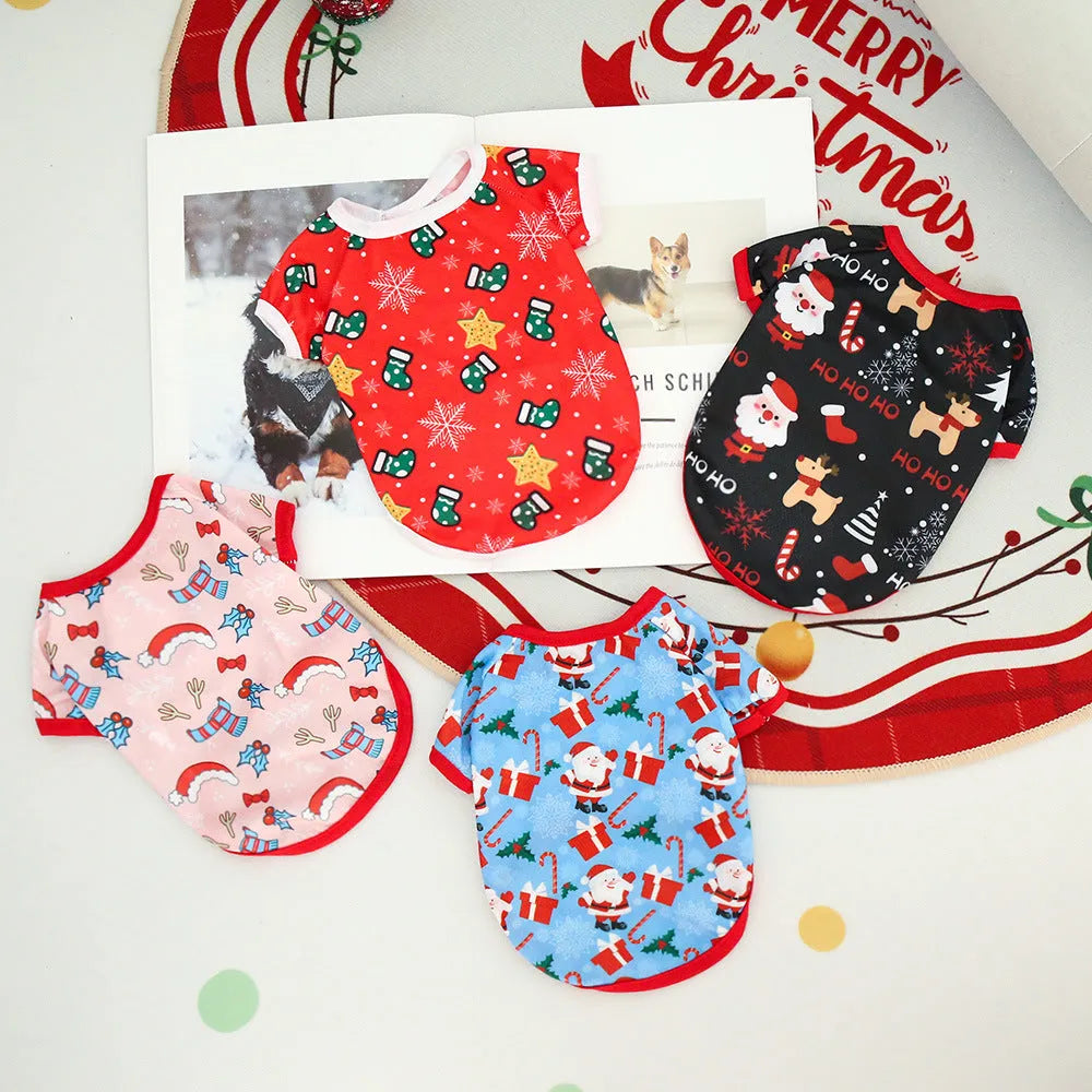 Pet clothing for cats and dogs in white moose design polyester fabric, shown on a white background