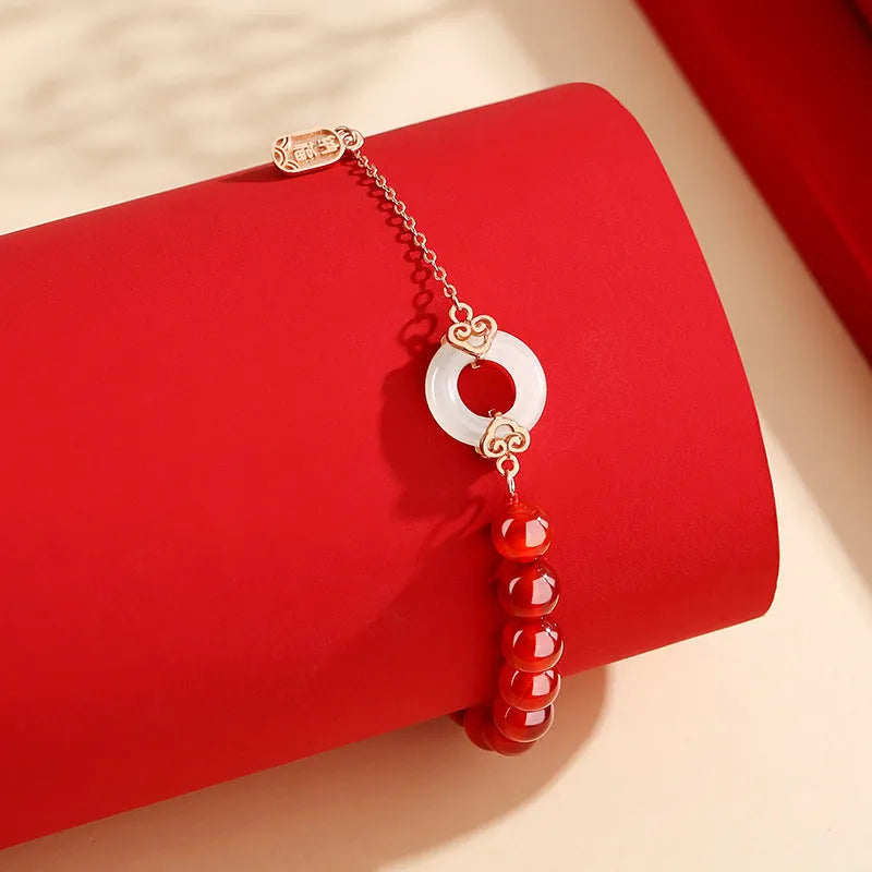 Peace buckle sterling silver 925 bracelet with Xiangyun and Fu character national style design