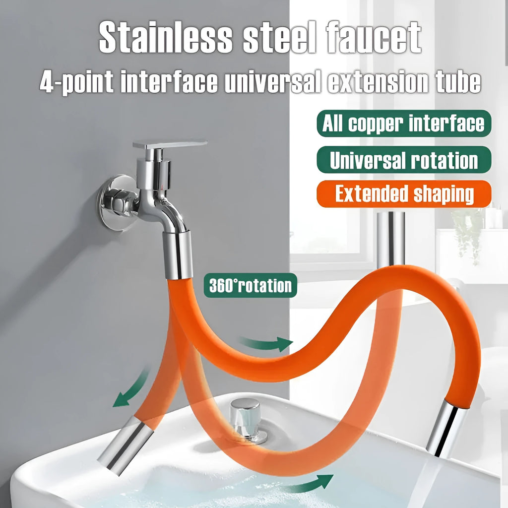 Black faucet extension extender with 360° rotation, stainless steel, 30 cm length, for bathroom basin