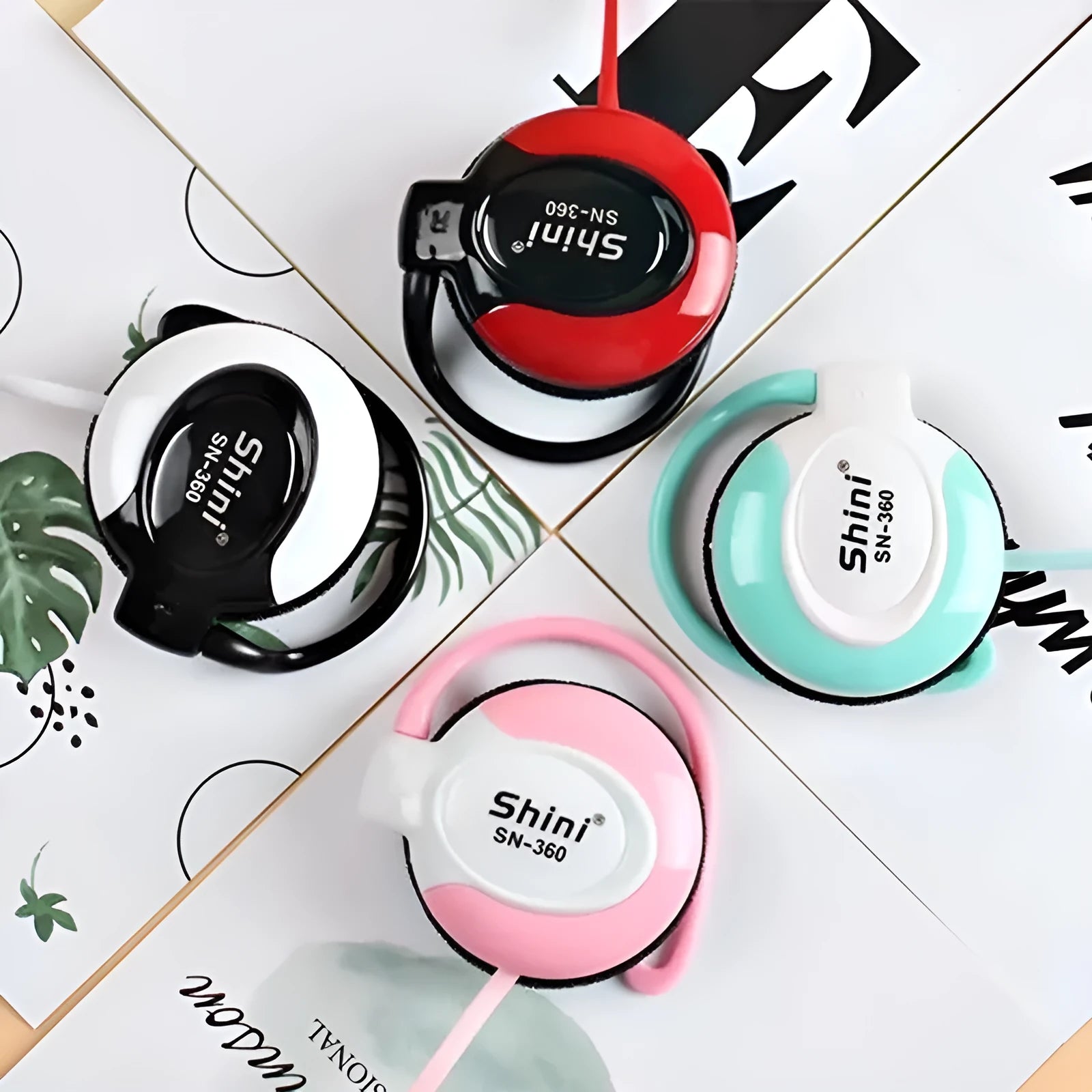 Ear hook earphones with 3.5mm plug, heavy bass, and HD voice in five colours
