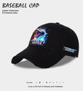Men's casual polyester baseball cap in European and American style, shown in beige, black, and blue colours.
