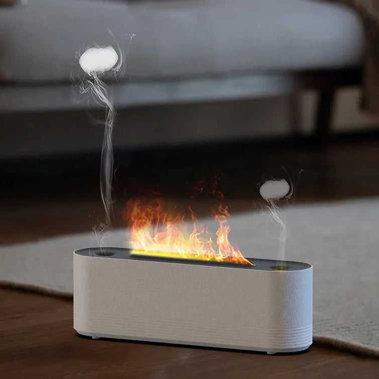 Flame air humidifier aroma diffuser with seven colour LED lights and water mist output