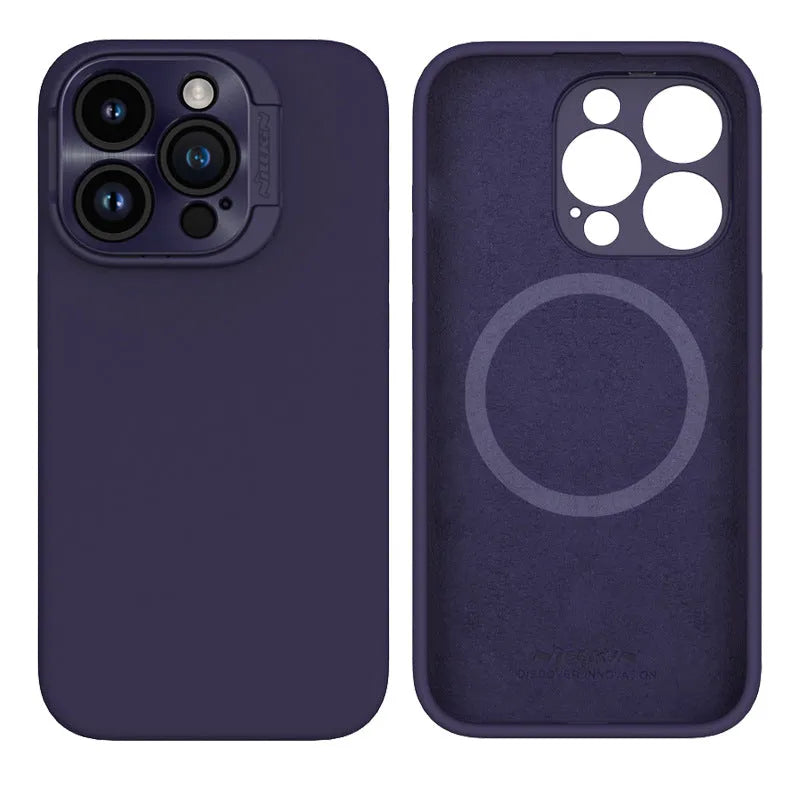 Liquid silicone magnetic phone case with invisible bracket in black for iPhone models