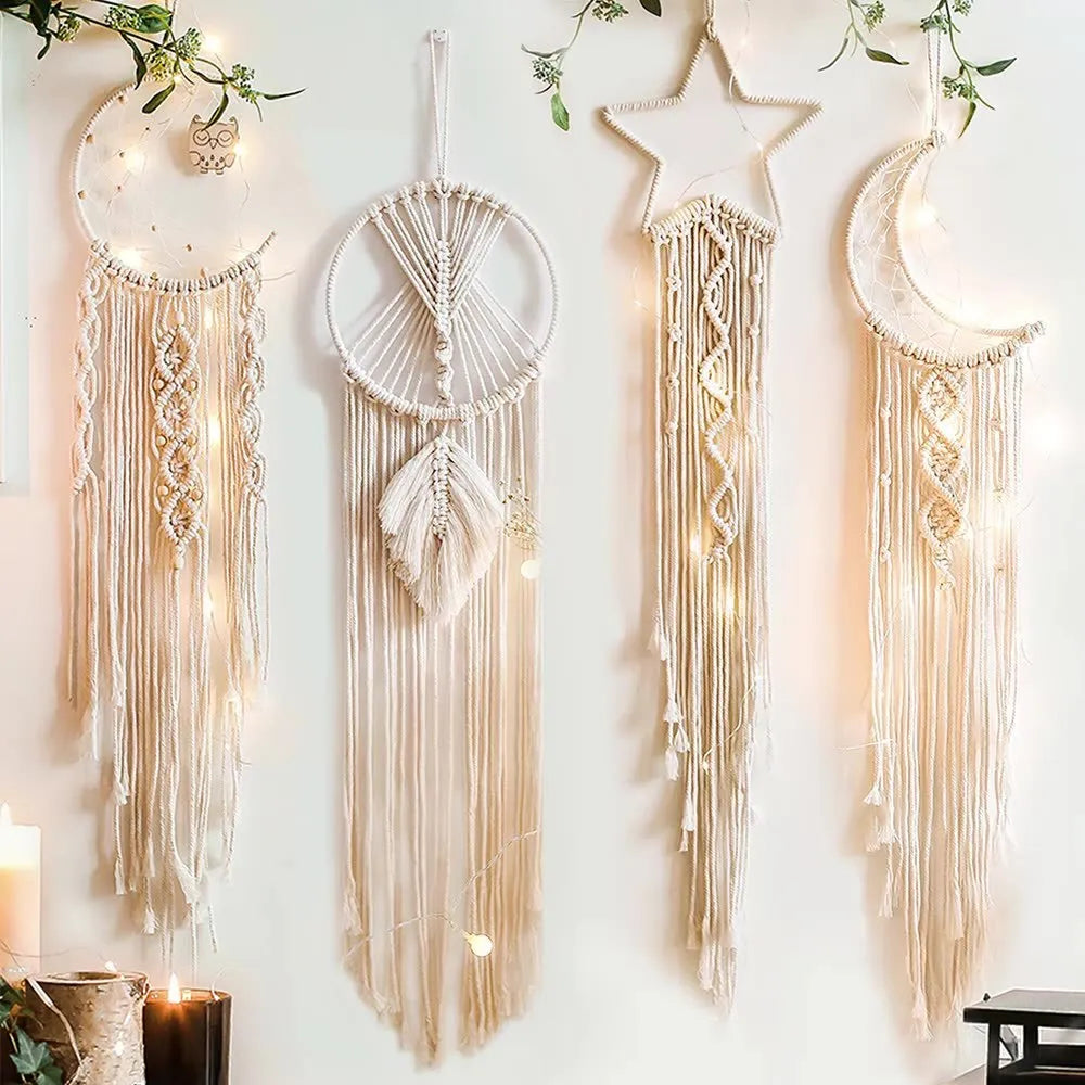 Handmade woven dreamcatcher hanging lamp with light 90cm long cotton thread