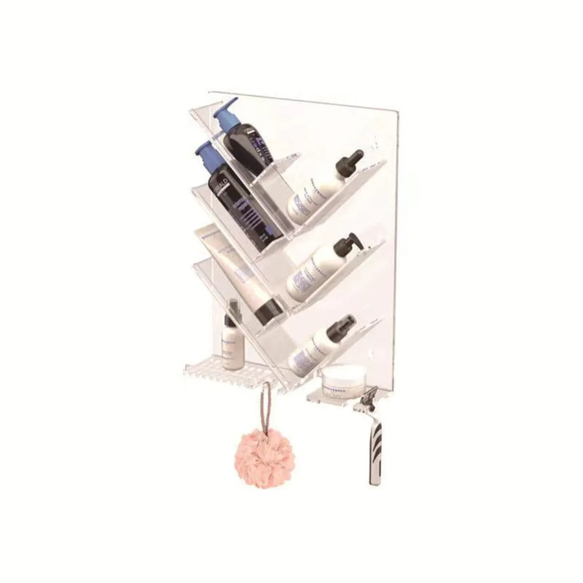 Transparent acrylic 4-layer wall-mounted bathroom storage rack for perfumes and toiletries
