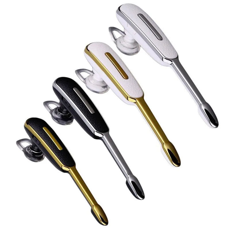 Leather pattern Bluetooth headset mono earplug in Black Silver with single side strip design