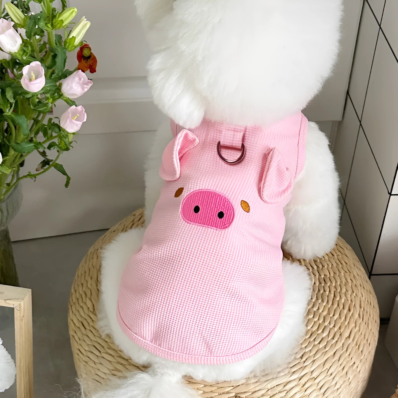 Yellow waffle-textured dog vest on a mannequin, showing casual fit and lightweight fabric.