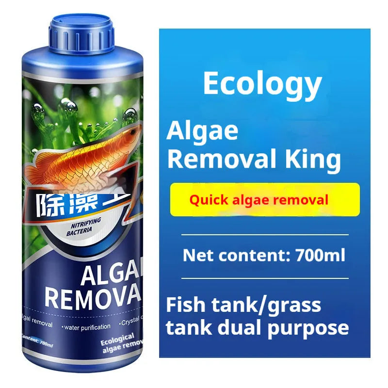 Bottle of ecological algaecide and anti-algae agent for aquarium and pond use