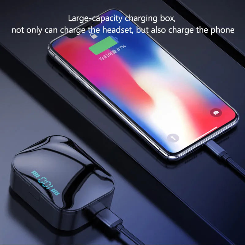 X7LED digital stereo sports in-ear Bluetooth headphones with charging case