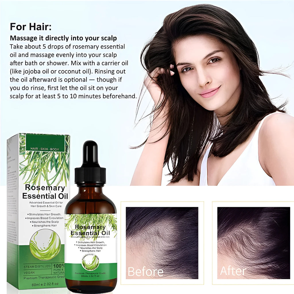Rosemary hair growth serum in a white 60ml bottle for split end repair and frizz control