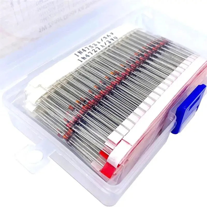 Boxed 1W 50V Zener crystal glass diode electronic component.