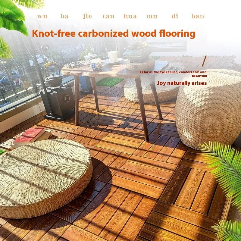 Four square pine wood floor tiles with a brushed texture, each measuring 30x30cm.