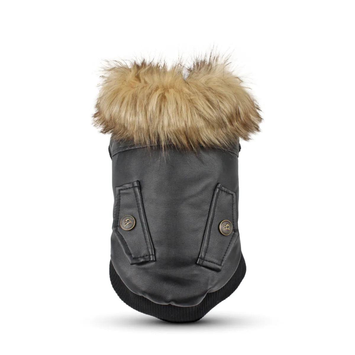 British style leather dog coat with fur collar in black or wine red for autumn winter wear