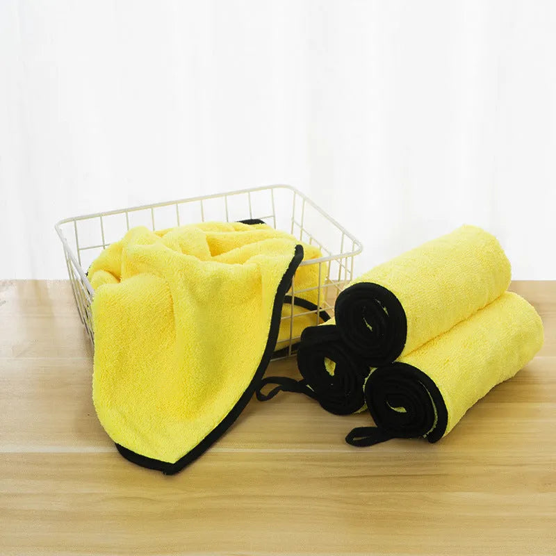 Yellow microfiber pet drying towel with hook, three sizes 30x60cm, 50x100cm, 70x140cm