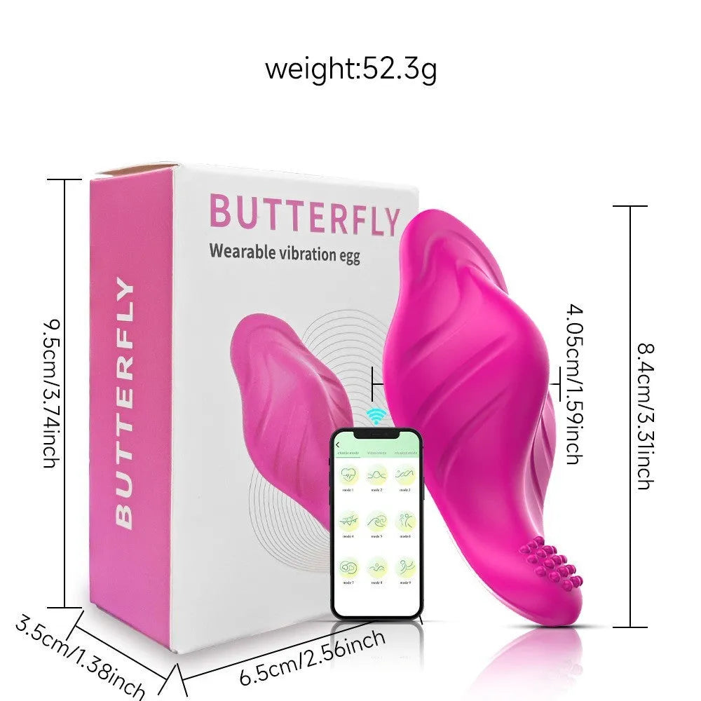 Rose red wearable female massager with cute butterfly design and smartphone APP control