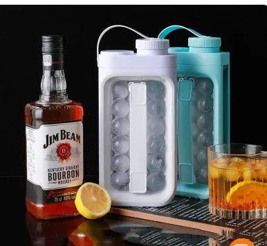 Light blue portable ice ball kettle showing 17 spherical compartments and lid