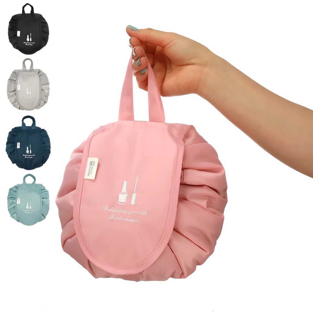 Large capacity waterproof polyester drawstring makeup bag in Korean style, available in multiple colours for travel and home storage
