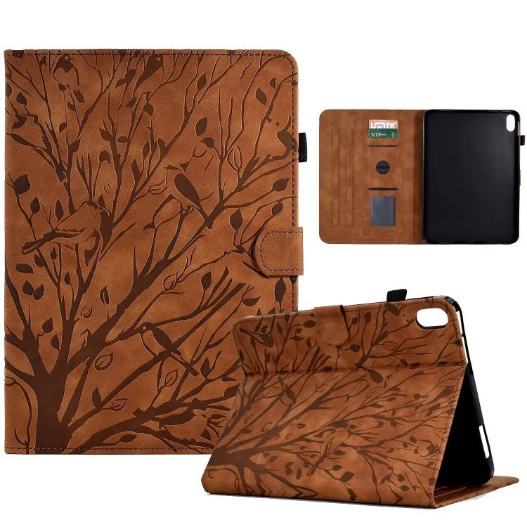 Imitation leather protective case with stand for a tablet, shown in black.