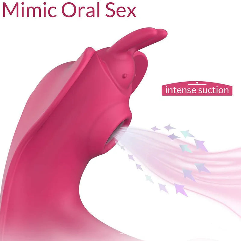 Remote control wearable butterfly silicone dildo in purple with aluminium storage bag and USB cable