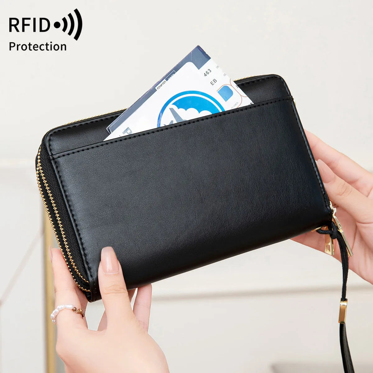 RFID multi-functional double zipper crossbody wallet in shell starfish design with letter pattern
