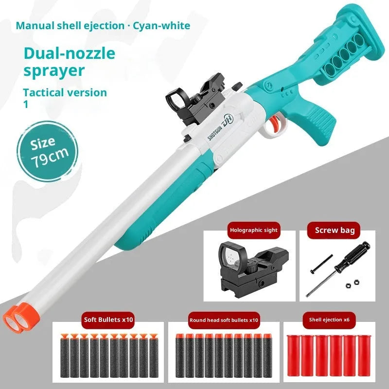 Double-barreled S686 shell-ejecting soft bullet toy gun in plastic foldable design for youth