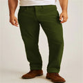 Army Green loose straight-leg corduroy trousers with a mid waist and zip fly
