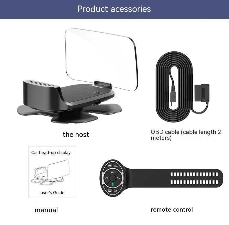 Black HUD head-up display unit for car with OBD connection cable