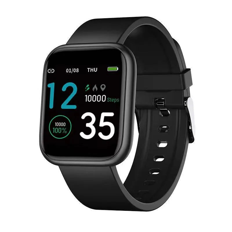 Smart watch with health monitoring display showing heart rate, blood pressure, and sleep data on 1.3-inch screen