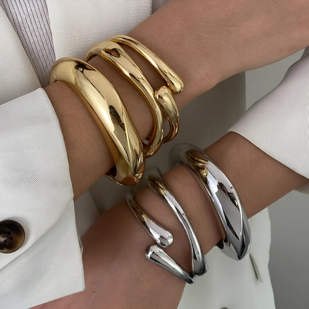 Women's exaggerated metal glossy surface bracelet alloy electroplated finish six colour options