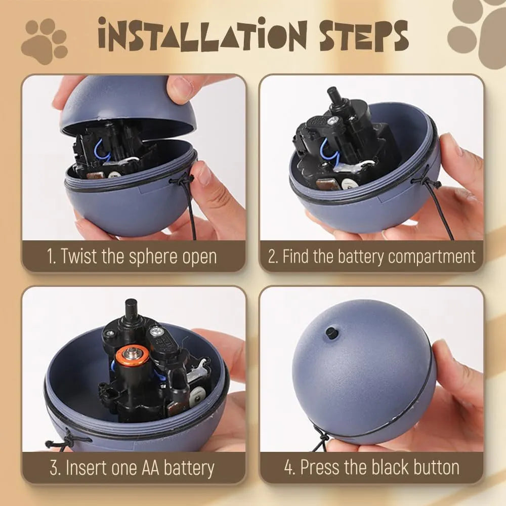Automatic self-rolling blue and orange ball toy for cats and dogs on indoor floor
