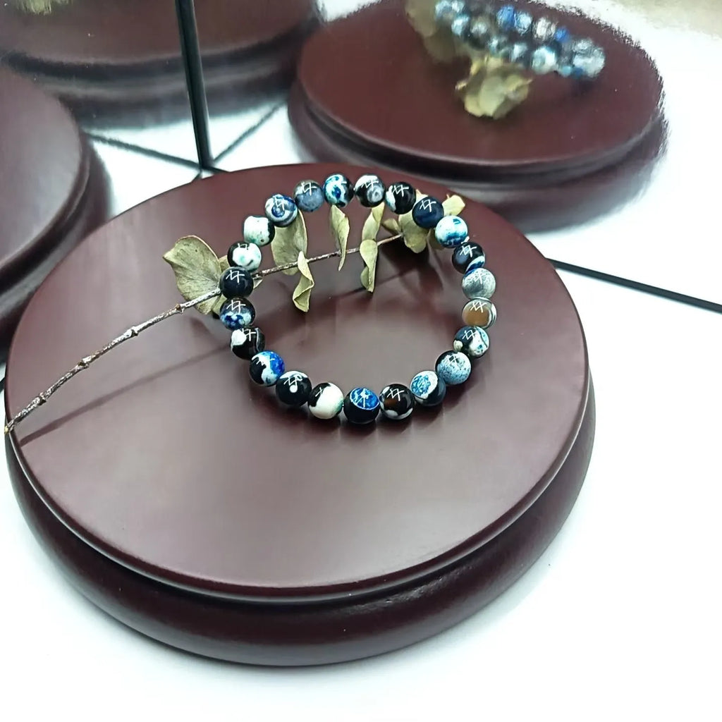 Women's bracelet with 8mm natural agate beads, Bohemian styling, glass and coloured glaze materials