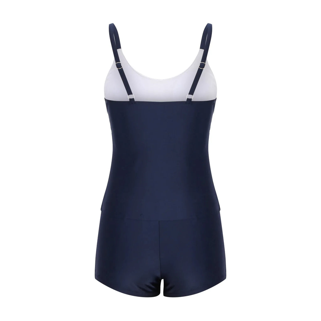 Ladies stripe swimsuit with boyshorts design in image colour