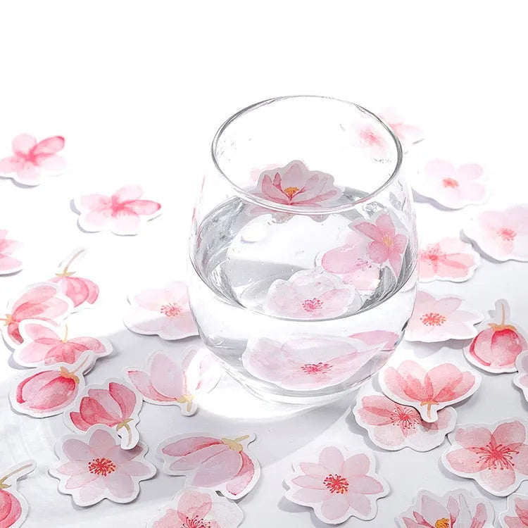 Sakura Story romantic sticker DIY material 45 sheets self-adhesive paper pink watercolor design