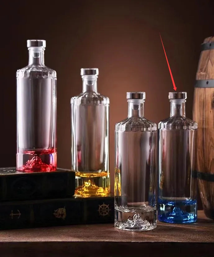 500ml thickened crystal glass wine bottle in transparent, blue, gold, or red, empty and ready for fruit wine, oil, or beverages