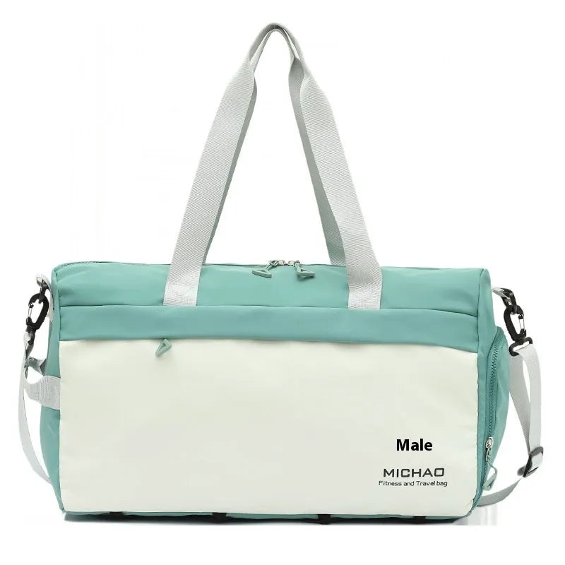 Fixed travel exercise fitness yoga bag in green Oxford cloth with contrast stitching and fixed mat strap